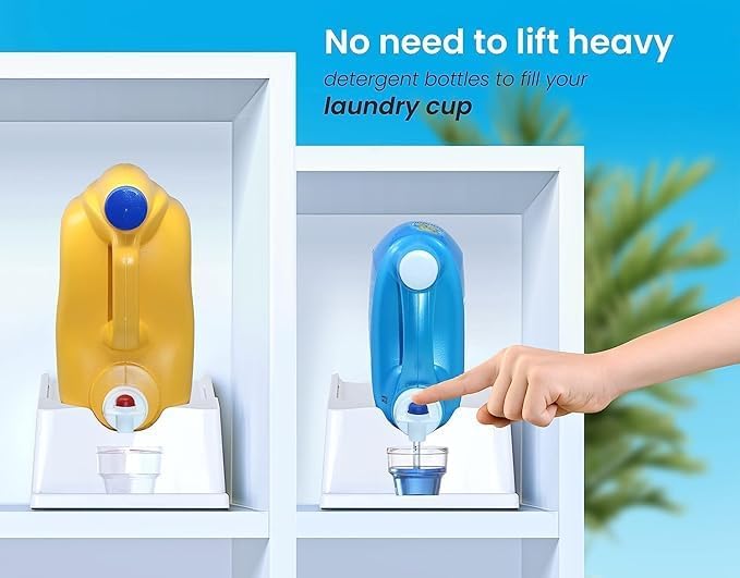 Skywin Laundry Detergent Holder Stand Organizer and Drip Tray for Laundry Room Organization, Laundry Soap Holder for Liquid Laundry Detergent, Laundry Detergent Stand (White with Print)