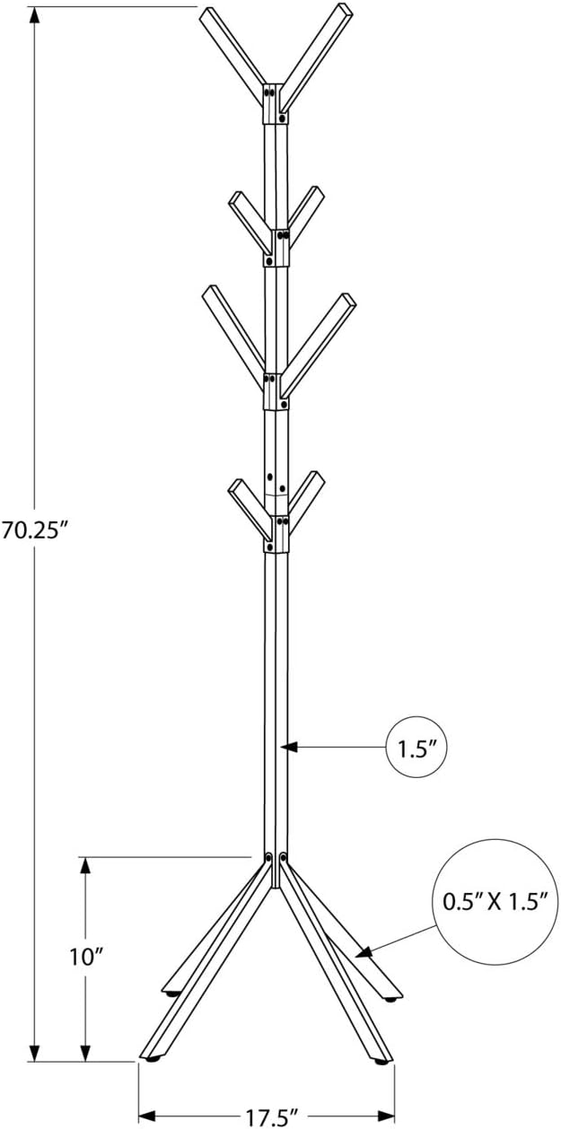 Monarch Specialties I 2059 Coat Rack, Hall Tree, Free Standing, 8 Hooks, Entryway, 70" H, Bedroom, Metal, White, Contemporary, Modern