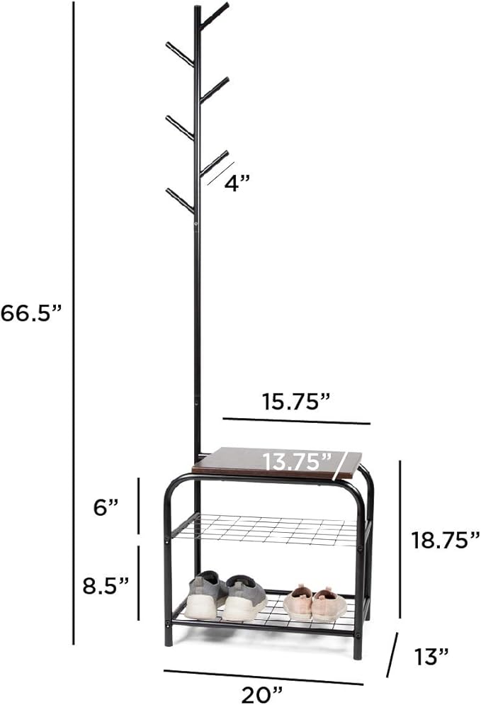 Milliard Coat Rack Hall Tree with Bench (Black)