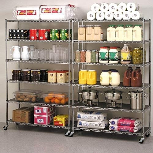 YRLLENSDAN 6 Tier Shelf Heavy Duty Metal Shelving Unit with Wheels, Adjustable Wire Storage Shelves 2100LBS Capacity, Garage Shelving for Pantry, Kitchen, Closet, Chrome, 18" D x 48" W x 82" H