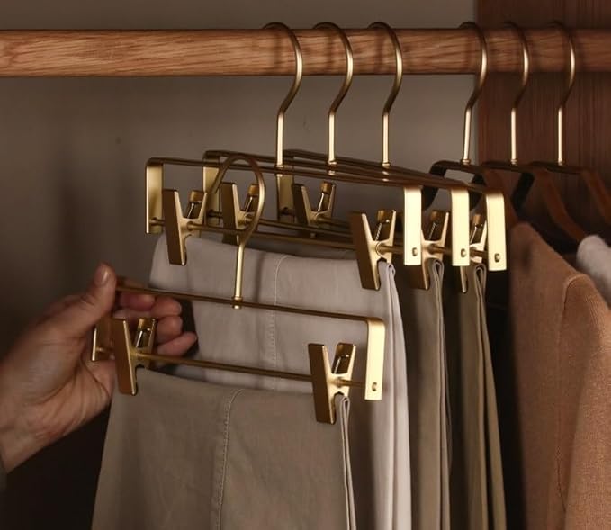 Premium Matte Gold Aluminum Pants Clip Hanger 100 Pack, Extra Smooth & Durable Metal Shirt Dress Aluminum Alloy Hanger,Clothing Support,Clothing Hang