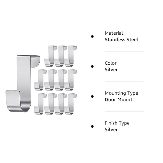 Hotop 12 Pcs Over The Cabinet Drawer Door Hooks 1.12 Inch for Hanger in The Cabinet Decoration Hooks Sturdy Metal Z Shaped Hanger Peg for Bathroom Clothes Towel(Silver)