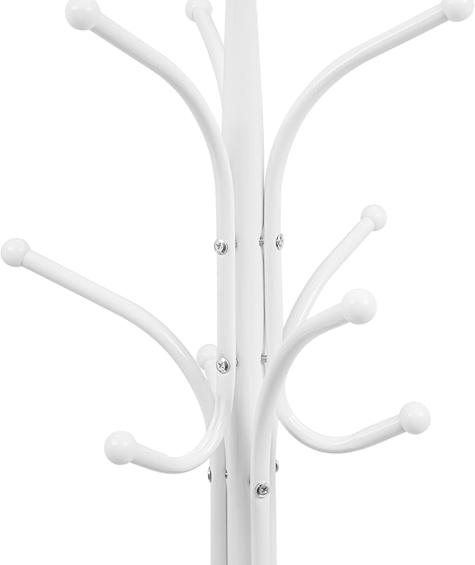 Multifunctional Metal Coat Rack Stand, Freestanding Coat Rack Hat Hall Tree with 2 Layer Basket and Practical Feet, Clothing Rack for Hallways, Living Rooms (White)