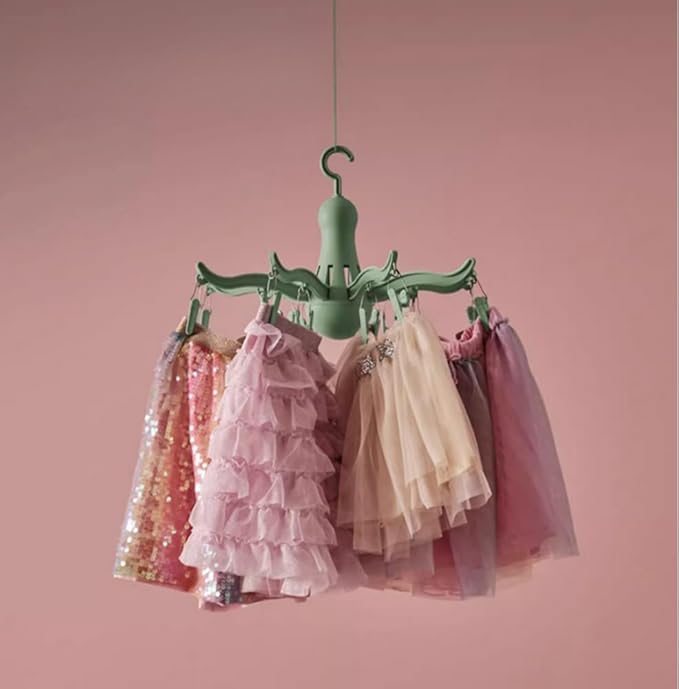 PRESSA 8-Claw Octopus Hanging Dryer 16 Clothes pegs, Easy to fold and Place -Turquoise (1, Green)