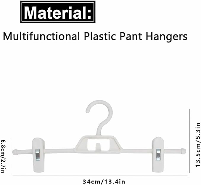 Plastic Pant Hangers with Clips, 10 Pcs Pants Hangers with 360°Rotating & Adjustable Clips, Stackable Clothes Hanger for Skirt, Closet Organizer and Storage | Space Saving (White)