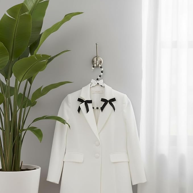 Concepts Premium Heavy Duty Pearl Hangers with White Ribbon Trim for Wedding and Engagement Gowns - Slim Design Also Can Be Used for Suits and Shirts (Black 2 Pack)