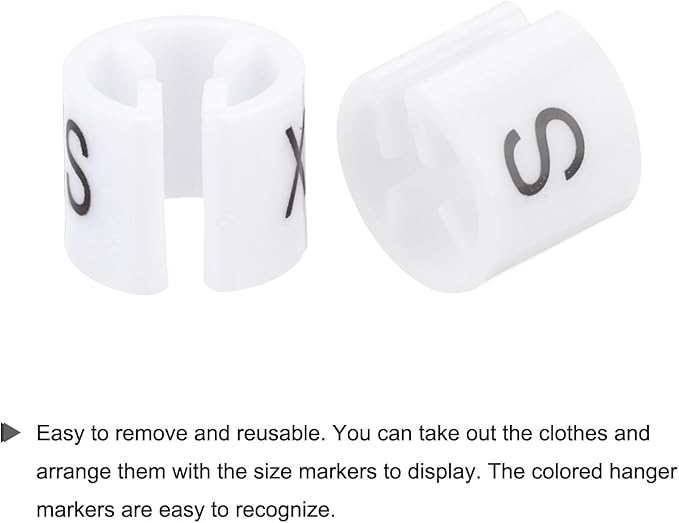 MECCANIXITY Clothes Hanger Marker XXS/XS/S/M/L/XL/2XL/3XL Size Tag Fit 3mm Rod White for Garment Clothing Color Coding, 200Pcs