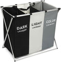 3-Section Laundry Basket Organizer, Foldable Hamper with Dividers, 150L Large Capacity, Waterproof 600D Oxford Fabric, Freestanding Lightweight Clothes Sorter Bedroom, Dorm, Bathroom (24x15x26in)