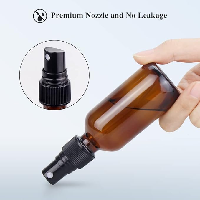 Wedama Spray Bottle, 4 oz Fine Mist Glass Spray Bottles, Little Refillable Liquid Containers for Watering Flowers Cleaning (16 Pack, Amber)