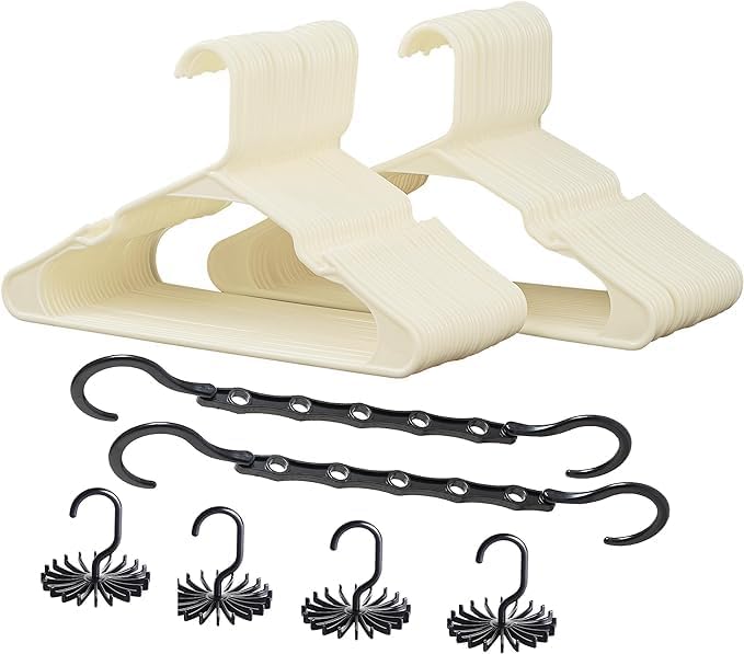 VECELO 50 Pack Plastic Hangers,Clothes Hangers with Shoulder Grooves for Closet Coat Shirts - Space Saving,Heavy Duty Hanger