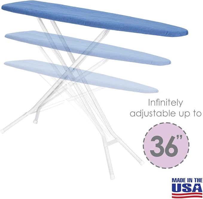Full Size Ironing Board Made in USA – Dark Blue by Seymour Home Products 4 Heavy-Duty Steel Legs Perforated Top for Steam Includes Cover & Pad Sturdy, Foldable Iron Board for Home & Laundry