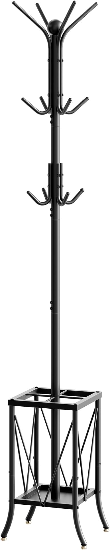 Coat Rack Freestanding, Coat Rack with Umbrella Holder, Entryway Hanger Stand with12 Hooks, Metal Hall Tree for Bags, Coats, Hats, Entryway, Hallway, Living Room, Bedroom, Office Black TYM01BB