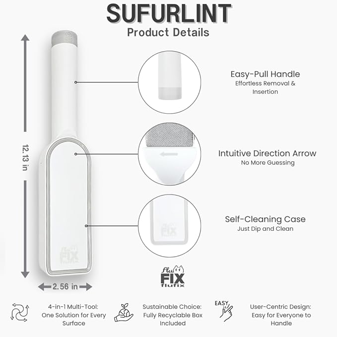 SufurLint 4 in 1 Multi - Pet Hair Lint Roller Brush - Lint Removers - Cat Hair Removal, Dog Hair Remover - Reusable lint Roller - lint Remover for Clothes - lint Roller for Clothes