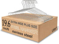 Extra Wide Wire Hangers for Plus Size Clothes, 19.6 Inch Stainless Steel Plus Size Hangers Ideal for XL, XXL Shirts, Coats, Dresses, Etc. Silver. 10pk.