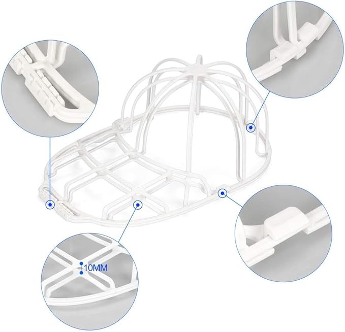 Hat Washer Cage for Washing Machine - Baseball Cap Cleaner Rack, Ball Cap Washing, Dishwasher Safe, Perfect for Cleaning and Protecting Hats in Dishwasher (White 4 Pack)