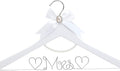 White Solid Wood Bridal Dress Hanger with Lady Wire Lettering for Bridal Wedding Party Gift (Silver Thread and Pearl Chain White Hanger)
