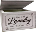 SUPERDANT Dryer Sheets Holder with Lid Rustic Dryer Sheet Dispenser Laundry Lettering Container Laundry Fabric Softener Dispenser Box for Room Organization Storage Gray