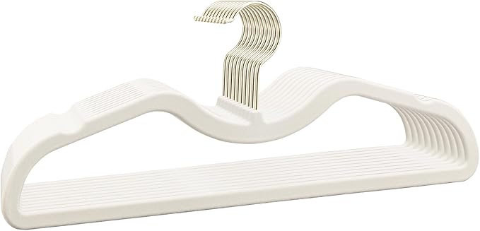 Velvet Short Neck Hangers - Heavy-Duty, Non-Slip Felt Surface, Space-Saving Design with Anti-Slip Grooves & Shoulder Shape, 360° Rotating Hooks, Durable for Coats, Shirt& Dresses (10, Beige B)