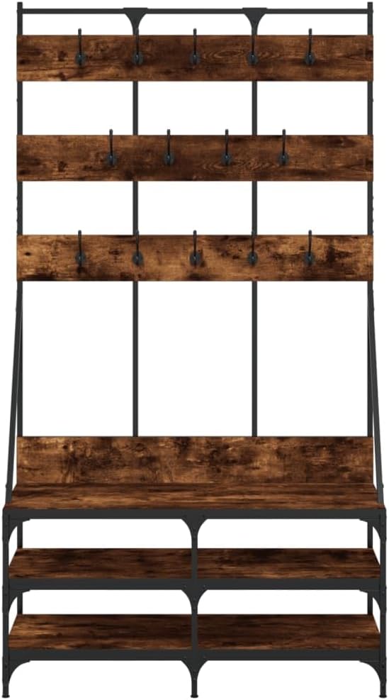 vidaXL Smoked Oak Clothes Rack with Shoe Storage - Compact, Modern Style, Engineered Wood and Metal, Organizational Furniture for Home