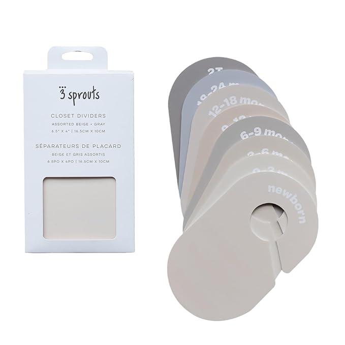3 Sprouts Baby Closet Dividers Set of 8 - Toddler Clothes Organizer Hanger, Double-Sided Size Labels - Nursery Organization for Newborn Clothing, Infant, Boy & Girl - Beige & Gray