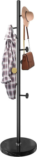Modern Metal Coat Rack Stand, Coat Rack Freestanding with Natural Marble Base, Sturdy Heavy Duty Coat Racks with 8 Hooks, Black Coat Hall Tree Stand for Entryway, Office