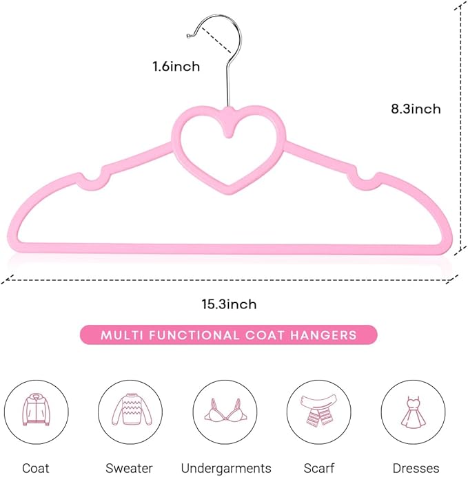Plastic Hangers 50 Pack, Heart-Shaped Clothes Hanger Ultra Thin Space Saving-colorful Hangers with 360 Degree Swivel Hook & Travel Clothesline-Sturdy Adult Coat Hangers for Dress, Shirts, Coats