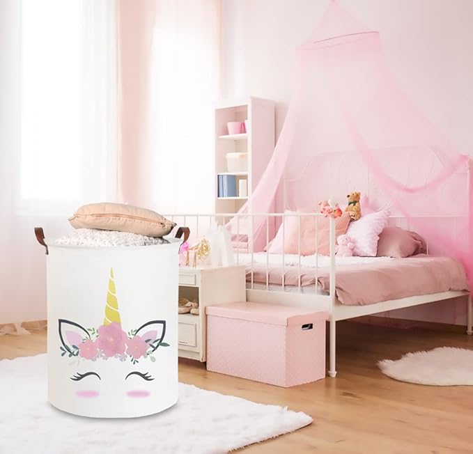 CLOCOR Pink Unicorn Laundry Basket,Kids Toy Storage Bin,Baby Girls Dirty Clothes Hamper,Nursery Hamper for Bedroom,Bathroom Decor,Gift Basket (Pink Unicorn)