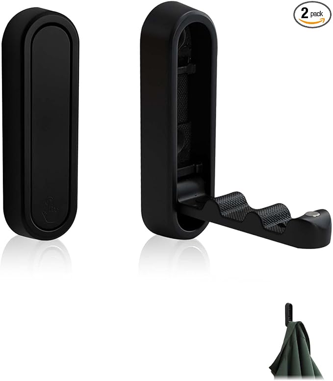 Heavy Duty Folding Wall Hooks 2 Pack, Black Foldable Coat Hooks for Bathroom, Closet, Entryway, Towel, Robe, Bag, Hat Hanging, Space Saving, Zinc Alloy, Easy Mount