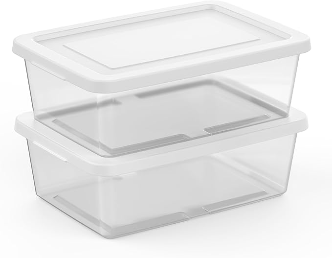 Sterilite 36 Pack Storage Box, 12 Quart Stackable Tote, Clear Plastic Container with Secure Snapping Lids for Home and Office Organization, White