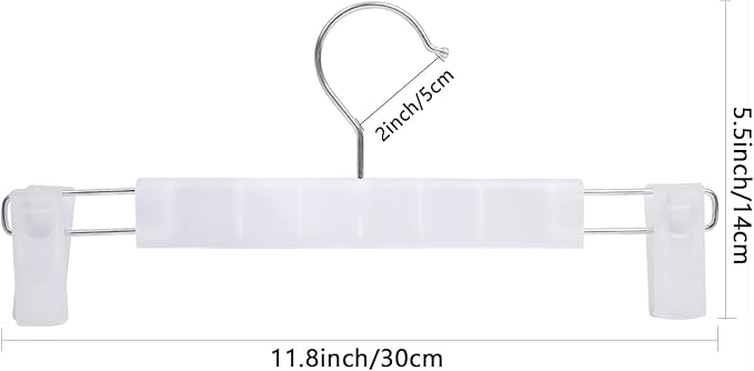 Pants Hangers with Clips Skirt Hangers for Women Plastic Clip Hanger for Pants Clothes (30pack, White)