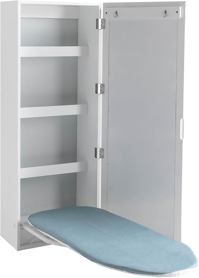 Wall Mounted Ironing Board Cabinet with Mirror, Built in Garment Ironing Surface Ironing Board with Foldable Storage Cabinet for Home Apartment Small Spaces (Style1)