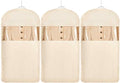 Space Saving Hanging Garment Bag with Self Compression Zipper，Dust Cover Clothes Bags for Down Coat,Dress,Suit，Closet Storage Organizer for Home Travel Use (Beige, L)