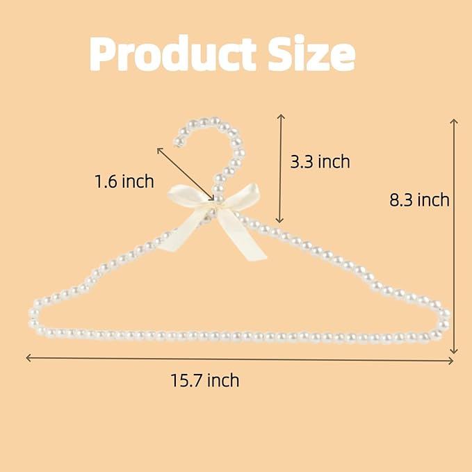16 inch Pearl Hanger Cute Ribbon Bow Hanger Metal Elegant Clothes Hangers for Wedding Dress Photographing or Decorate Your Closet (5, Beige)