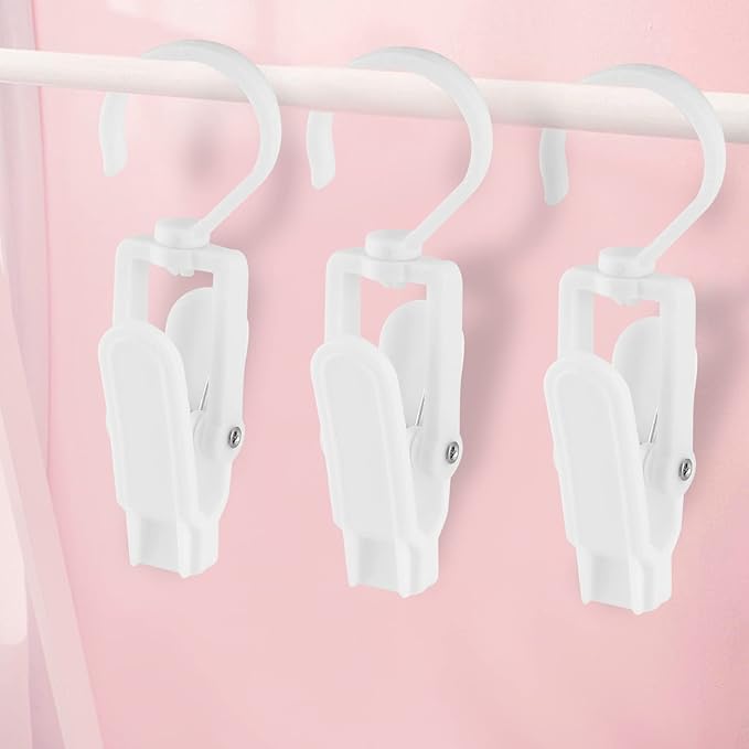 10 PCS Laundry Hooks Clip, Plastic Clothes Pins, Super Strong Hanger Clips, Swivel Hooks Clip for Clothing Store Home Office & Workshop, White