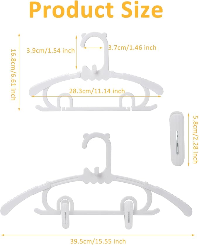 30 Pack Clothes Hangers with 16 Clips, 11-15 inch Plastic Adjustable Clothes Hanger, Durable & Non-Slip, Space Saving Coat Hanger for Pants, Jackets and Dress (White)