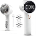 Fabric Shaver, Electric Lint Remover Rechargeable with 2 Replaceable Blades, 3 Speeds, Digital LED Display to Remove Pilling for Clothes, Furniture, Sweater, Couch, Blanket (White)