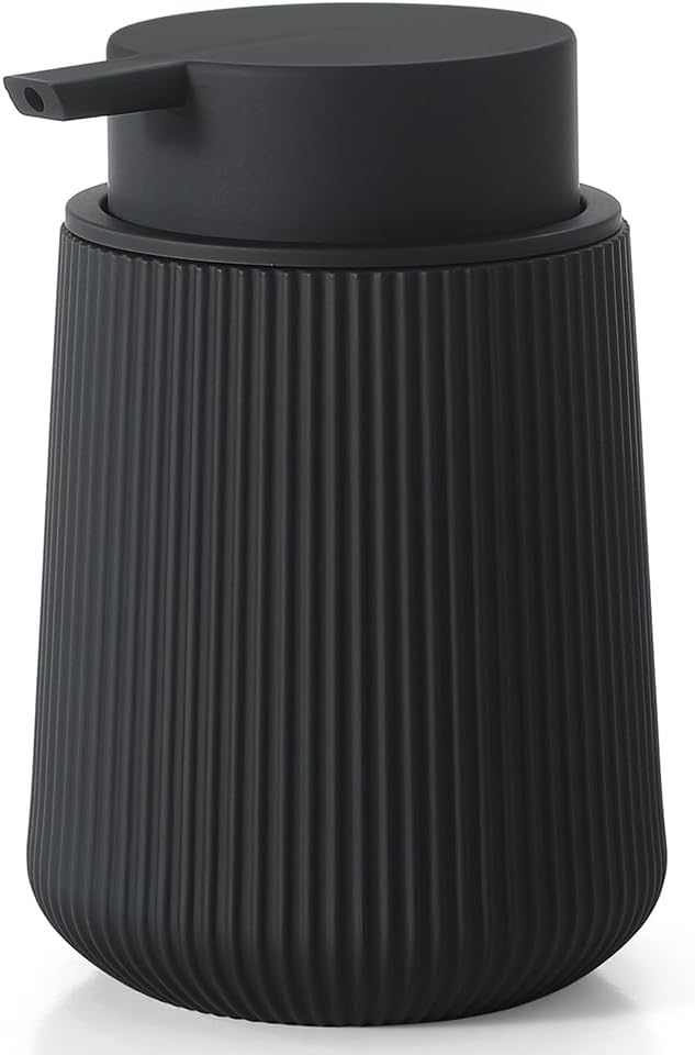 Striped Liquid Hand Soap Dispenser with Leak-Proof Pump for Bathroom and Kitchen Countertop 11oz Black