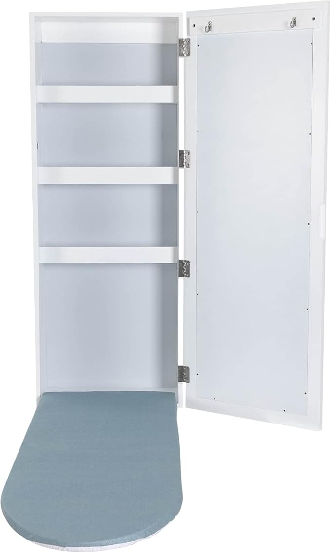 Wall Mounted Ironing Board Cabinet with Mirror, Built in Garment Ironing Surface Ironing Board with Foldable Storage Cabinet for Home Apartment Small Spaces (Style1)