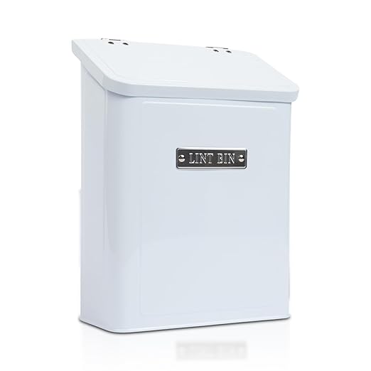 Embossed Magnetic Lint Bin For Laundry Room | Modern Farmhouse Laundry Lint Bin | Lint Trash Can For Laundry Room | White Lint Bin For Laundry Room Magnetic | Space Saving Storage Laundry Bin with Lid