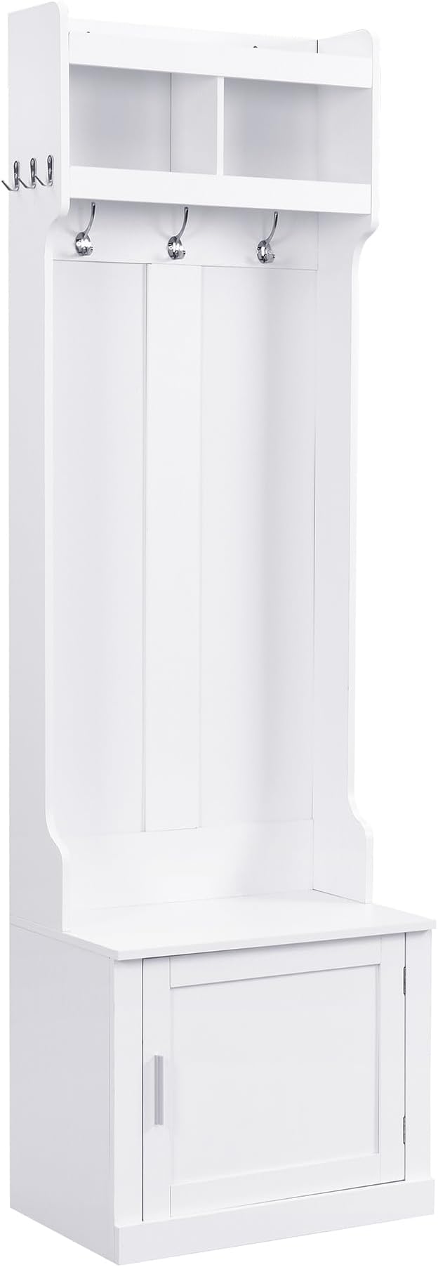 Minimalist Slim 78.7''H Hall Tree with Cabinet & 6 Hanging Hooks, Multi-Functional Storage Bench with Coat Rack, Elegant Foyer Cabinet for Mudrooms Organization Entryway Living Room (White-62s)