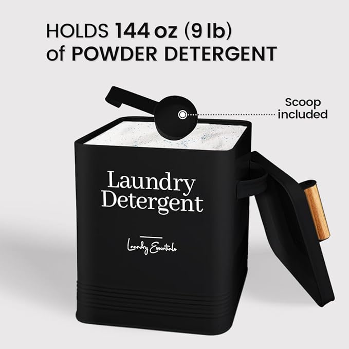 Simplation Modern Farmhouse Laundry Detergent Container for Laundry Room Decor and Accessories, Metal Laundry Pods Container, Laundry Powder Holder for Laundry Room Organization (Black)
