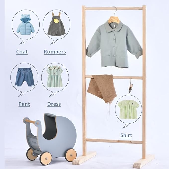 Natural 12.7" Ultra-Thin Wooden Children Closet Clothes Clips Hangers 20PCS Wood Baby Kids Coat Hangers for Infant Toddler Newborn Jumpsuit Pants Skirts Jeans Space Saving Heavy Duty Durable