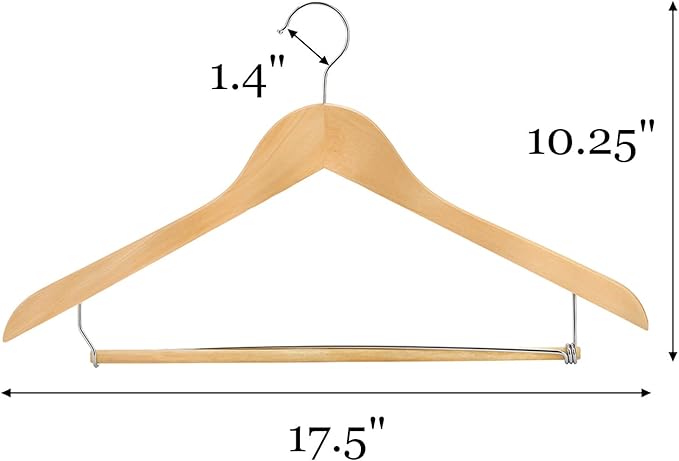 Tosnail 8 Pack Wooden Suit Coat Hangers with Locking Bar, Wood Hanger Pants Clothes Hanger - Flat Construction for Saving Space