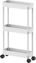 Sooyee 3 Tier Rolling Cart with Wheels,Slim Storage Cart,Under Desk Narrow Rolling Utility Cart Storage Organizer for Office Bathroom Kitchen Laundry Room Narrow Places, White