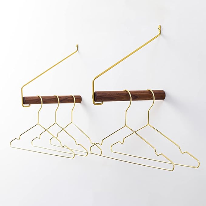 Modern Brass & Wood Wall Mounted Drying Rack,Simple Space Saver Clothes Hanger for Living Balcony Bathroom Laundry Room (Black Walnut)