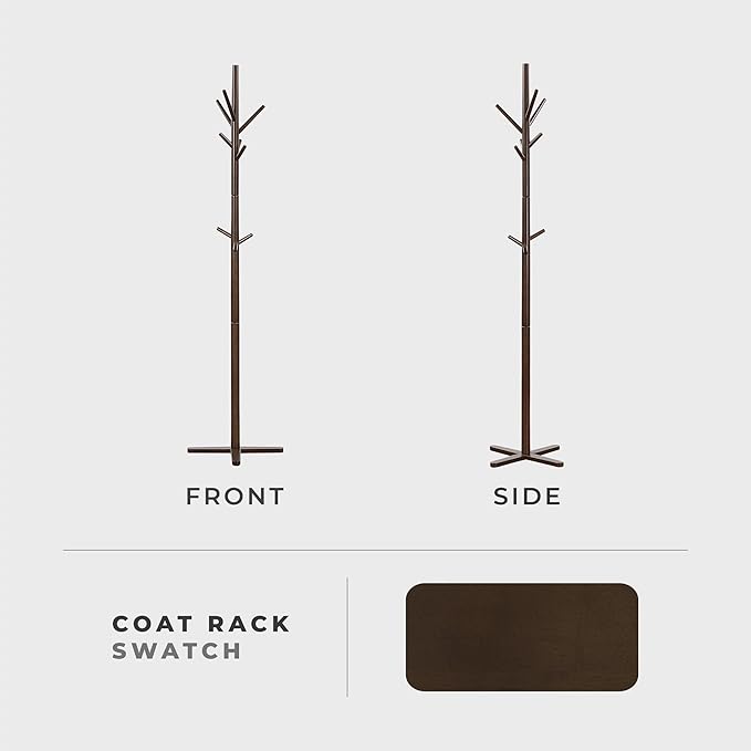 Lexicon Sturdy Solid Wood Coat Rack Stand with 9 Hanging Hooks for Hats,Scarves, Handbags, 3-Tier Wooden Coat Rack Freestanding Tree Used in Bedroom, Entryway, Hallway, Office, Dark Brown