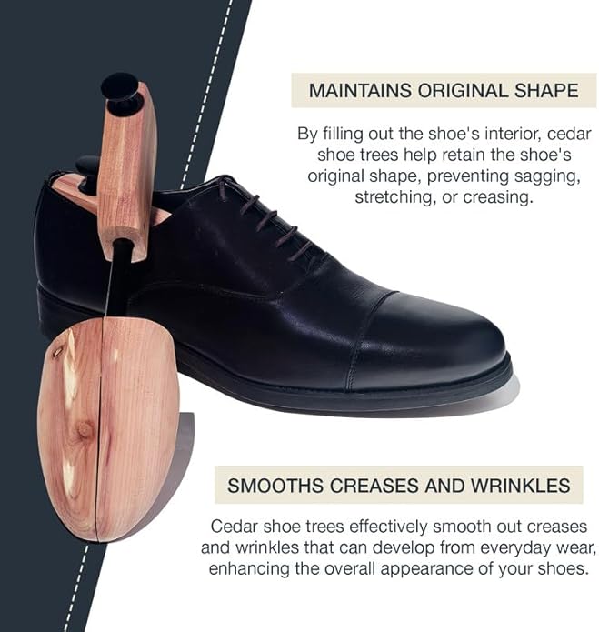 LINK UP Cedar Shoe Trees - 100% Natural Cedar for Men Shoes – Shoe Crease Straightener & Deodorizer - Extends Life Of Leather