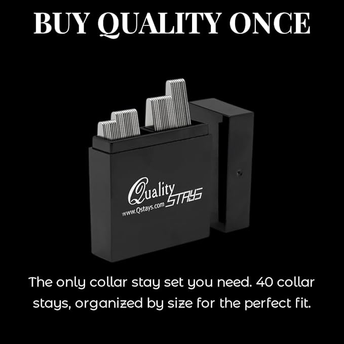 Quality Stays 40 Metal Collar Stays for Men – Stainless Steel Dress Shirt Collar Inserts in 4 Sizes
