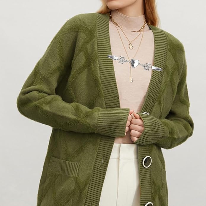 Vintage Sweater Clips Shawl Dresses Shirt Clips Retro Cardigan Collar Chain Clips Brooch Pins for Women