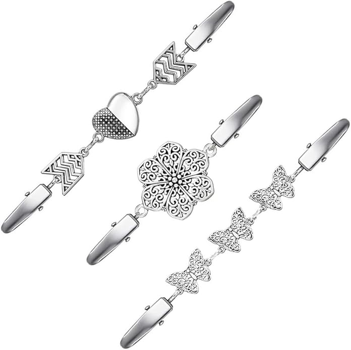 Vintage Sweater Clips Shawl Dresses Shirt Clips Retro Cardigan Collar Chain Clips Brooch Pins for Women